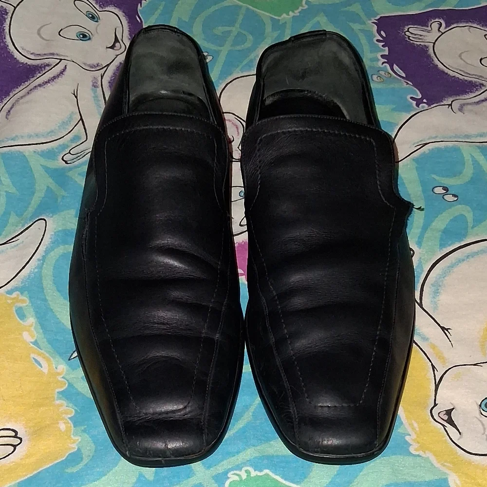 90s Gucci Vintage Black Leather Pointed Toe Loafers Dress Shoes